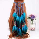Anglacesmade Bohemian Head Chain White Feather Headband Dreamcatcher Headpiece Prom Party Festival Hair Piece Boho Gypsy Hippie 