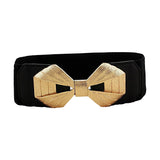 Syga WomenS Pu Leather Cinch Belt With Golden Bow Knot Metal Buckle, Stretchable Waistband For Dresses Black