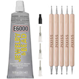 E6000 Adhesive Rhinestones Glue for Crafts, DIY Projects, Makeup, Shoes & Jewelry Making - Clear Glue with Precision Tips & 5 Do
