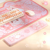 BelugaDesign Sakura Cat Desk Pad | NS Switch Keyboard Laptop Gaming Setup Accessories Mat Large Mat Mousepad | Pastel Pink Bunny