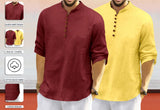Royalscout Men'S Cotton Polyester Blend Solid Regular Fit Full Sleeve Short Kurta | Ethnic, Lightweight Summer Kurta For Daily & Occasion Use Maroon-Yellow Maroon-Yellow 3Xl