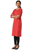 Aurelia Women'S Red Solid Cotton Blend Regular Kurta Red 2Xl