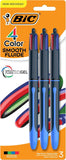 BIC 4 Color Smooth Retractable Ballpoint Pen, 1.0 mm Point for Smooth Ink Flow, 3-Count Pack in Assorted Ink Colors