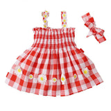 Hopscotch Girls Check Print Sleeveless Casual Dress With Headband In Red Color For Ages 912 Months
