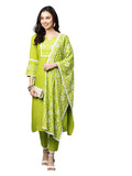 Anni Designer Women'S Cotton Straight Kurta With Pant & Dupatta (96-Perrot_L_Light Green_Large),Light Green,L