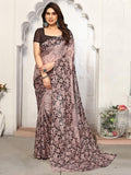 Satrani Womens Pure Georgette Saree (2041S575N_3112S2156N_Navy Blue | Brown)