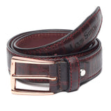 Louis Stitch MenS Ruby Red Italian Leather Belt Premium Casual Belts For Men With Heavy Brass Ruby Gold Buckle 1.3 Inch (33Mm) 