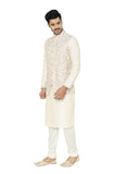 Manyavar Men'S Silk Blend Other Kurta Pyjama With Waist Coat (Jast158_Cream_Xl)