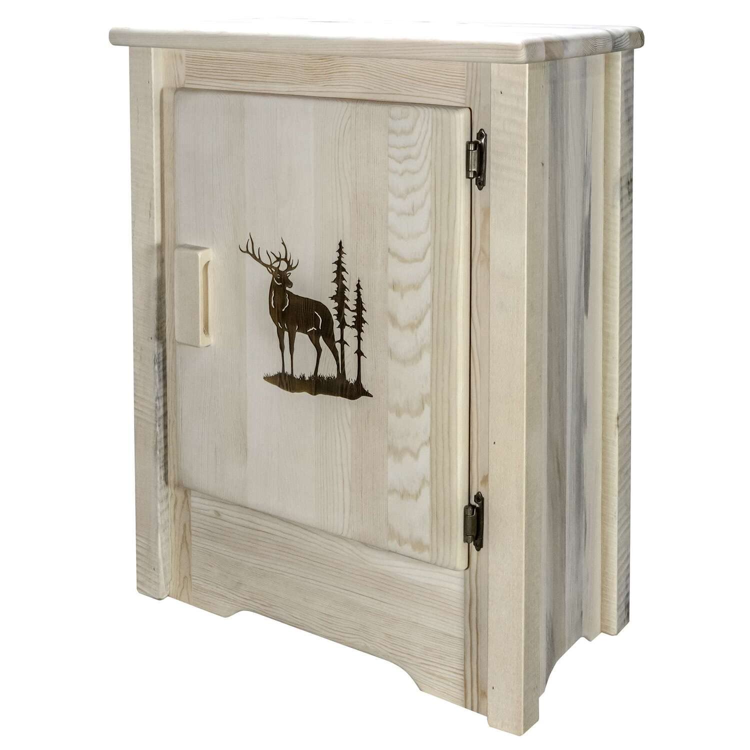 Montana Woodworks Homestead Collection Accent Cabinet With Laser Engraved Elk Design, Right Hinged, Ready To Finish