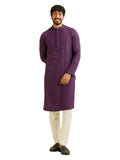 Manyavar Men's Viscose Chikankari | Sequined Kurta Pyjama Set (Purple,S)