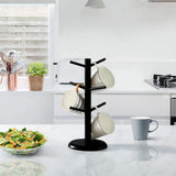 Dorhors Mug Tree,Mug Hanger Stand,Coffee Cup Holder with 6 Hooks,Wood Coffee Mug Holder for Counter,Coffee Bar Accessories and D