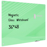 Magnetic Glass Whiteboard - Glass Dry Erase Board 48x36 Large Frameless Glass Board for Walls Office School and Home, Green