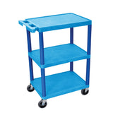 Luxor He34-Bu Shelf Utility Cart, 3 Shelves, 32.5'', Blue