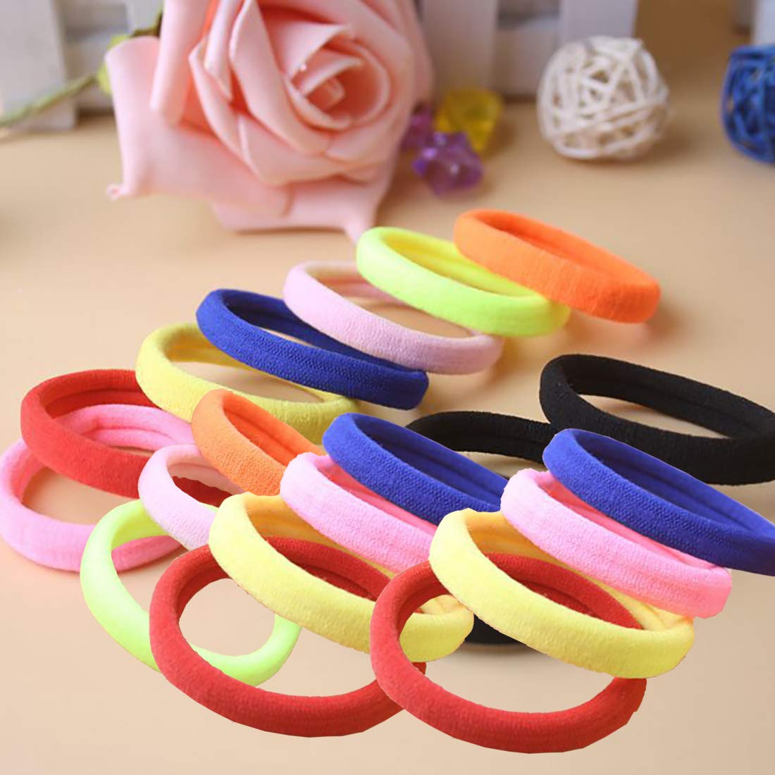 Hair Ties Seamless Hair Bands 4 mm Thick Black Ponytail Holders Hair Accessories No Crease Damage (Colorful20pcs)