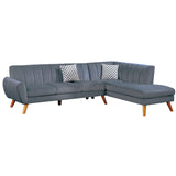 Benjara Lynn 2 Piece L Shape Sectional Sofa, Chaise, Vertical Tufted Velvet, Gray