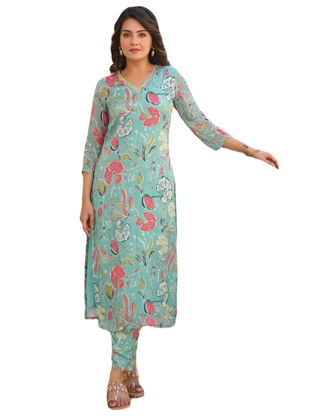 Anni Designer Women'S Rayon Blend Straight Printed Kurta With Pant (Vitudi Green_L_Green_Large),Green,L