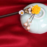 TOP SEWING Wooden Hair Pins 7 Chinese Yellow Flower Hair Sticks For Long Hair 1 Pack Buns Accessories for Girl