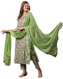 Anni Designer Women'S Cotton Blend Embroidered Straight Kurta With Pant & Dupatta (Kochi Methi_Xxl_Green_Xx-Large),Green,2XL
