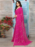 Satrani Womens Georgette Foil Printed & Lace Saree With Unstitched Blouse Piece (3184S2268Na_Rani Pink3)