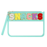 Narsikar Clear Snack Bag for Travel, Chenille Letter Clear Zipper Snacks Pouch Nylon Cosmetic Bag Makeup Travel Bag for Women (G
