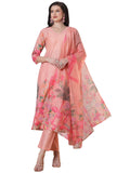Anni Designer Women'S Rayon Viscose Printed Straight Kurta With Pant & Dupatta (Bheya Peach_Xxl_Peach_Xx-Large),Peach,2XL