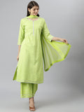Anni Designer Women'S Polycotton Kurta With Palazzo & Dupatta (Kairav_Green_Small),Green,S,Polycotton,Regular,Dupatta
