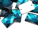Allstarco 18x13mm Blue Aqua CH24 Flat Back Rectangle Sew On Beads for Crafts Plastic Acrylic Rhinestones with Holes for Sewing, 