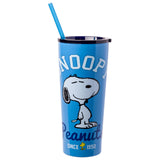 Silver Buffalo Peanuts Featuring Snoopy and Woodstock Since 1950 Double Walled Stainless Steel Tumbler with Straw, 22 Ounces