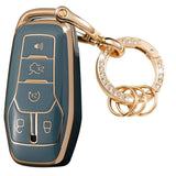 WSAuto for Ford Key Fob Cover, TPU Case Shell Protection with Metal Keychain Compatible with Explorer Edge Mustang Fusion Titani