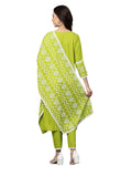 Anni Designer Women'S Cotton Straight Kurta With Pant & Dupatta (96-Perrot_L_Light Green_Large),Light Green,L,Cotton Blend,Straight,Kurta, Scarf
