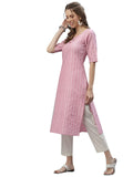 Stylum Women'S Self Woven Striped Cotton Blend Straight Kurta (Yashipink46_Light Pink, 3Xl)