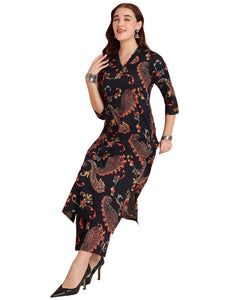 Gosriki Women'S Rayon Blend Straight Printed Kurta With Pant (Bhati Black-Gs_S_Black_Small),Black,,B0DRNMWWKT