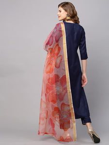 Gosriki Women'S Cotton Blend Kurta With Pant & Dupatta (Jhony-Go_Blue_Xx-Large),Blue,2,B0B2RQTZ9C