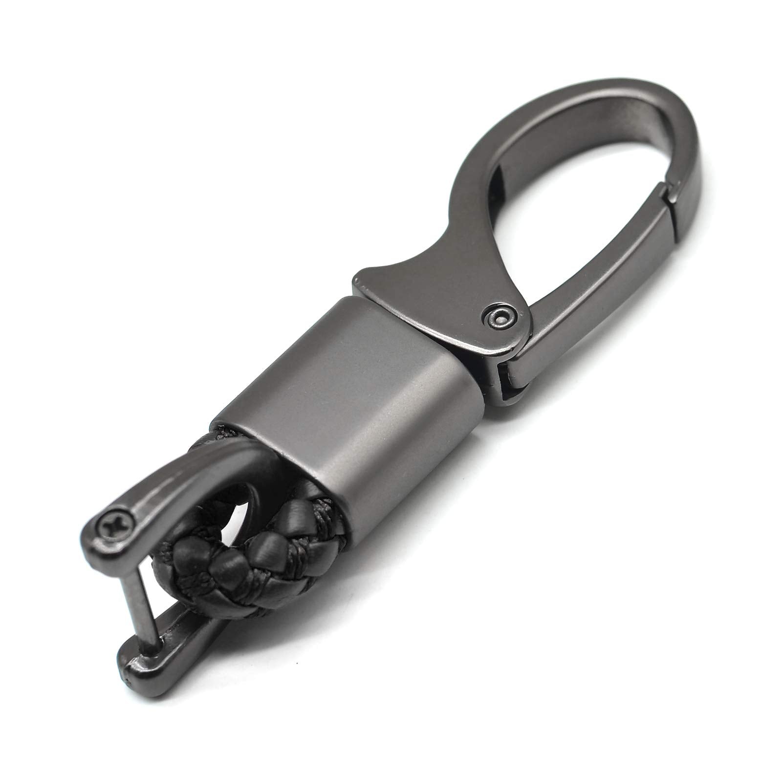 Eyanbis Car Key Fob Keychains Leather Holder Key Chain Sturdy Metal With D-Ring For Men And Women, 1 Pack Black, 360 Degree Rota