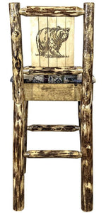 Montana Woodworks Glacier Country Collection Barstool With Upholstered Seat, Woodland Pattern, Laser Engraved Bear Design, Stain