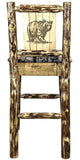 Montana Woodworks Glacier Country Collection Barstool With Upholstered Seat, Woodland Pattern, Laser Engraved Bear Design, Stain