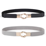 Jasgood 2 Pack Women Retro Elastic Stretchy Metal Buckle Skinny Waist Cinch Belt 1Inch Wide