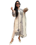 Anni Designer Women'S Rayon Blend Straight Embroidered Kurta With Pant & Dupatta (Trp Off-White-Nm_Xl_White_X-Large),White,XL