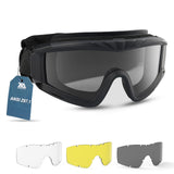 xaegistac Airsoft Goggles, ANSI Z87.1 Certified Tactical Safety Goggles Anti Fog Military Eyewear with 3 Interchangable Lens for