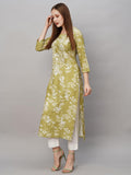 Anni Designer Women'S Cotton Blend Chikankari Embroidegreen Straight Kurta (Rutika-Mehandi_4Xl_Green_Xxxx-Large),Green,4XL,Cotton Blend,Regular,