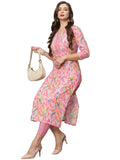 Anni Designer Women'S Cotton Blend Straight Printed Kurta With Pant Set (Pahal Pink_S_Pink_Small),Pink,S