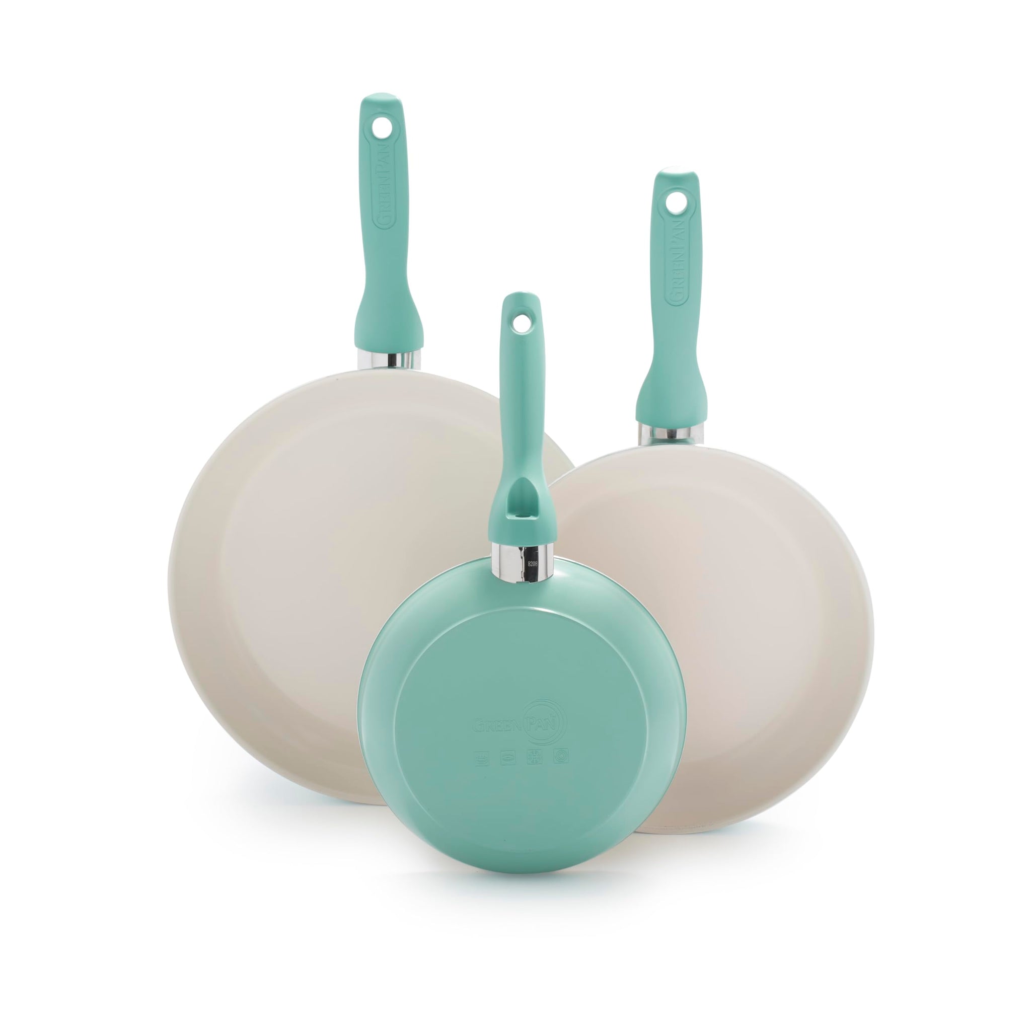Greenpan Rio Healthy Ceramic Nonstick 7 9.5 And 11 Frying Pan Skillet Set, Pfas-Free, Dishwasher Safe, Turquoise
