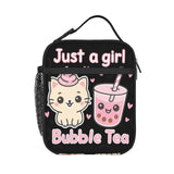 PrelerDIY Just a Girl Bubble Tea Black Lunch Box - Insulated Lunch Bags for Boys/Girls/Women/Men Detachable Handle Lunchbox Meal