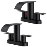 FORIOUS Matte Black Bathroom Faucets, Waterfall 4 Inch Centerset Bathroom Sink Faucet with Metal Pop up Drain and cUPC Hose for 
