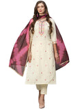 Gosriki Women'S Cotton Blend Embroidered Straight Kurta With Pant & Dupatta (Dinu Cream-Gs_Xxl_Cream_Xx-Large),Cream,2,B0CGTVNKBN