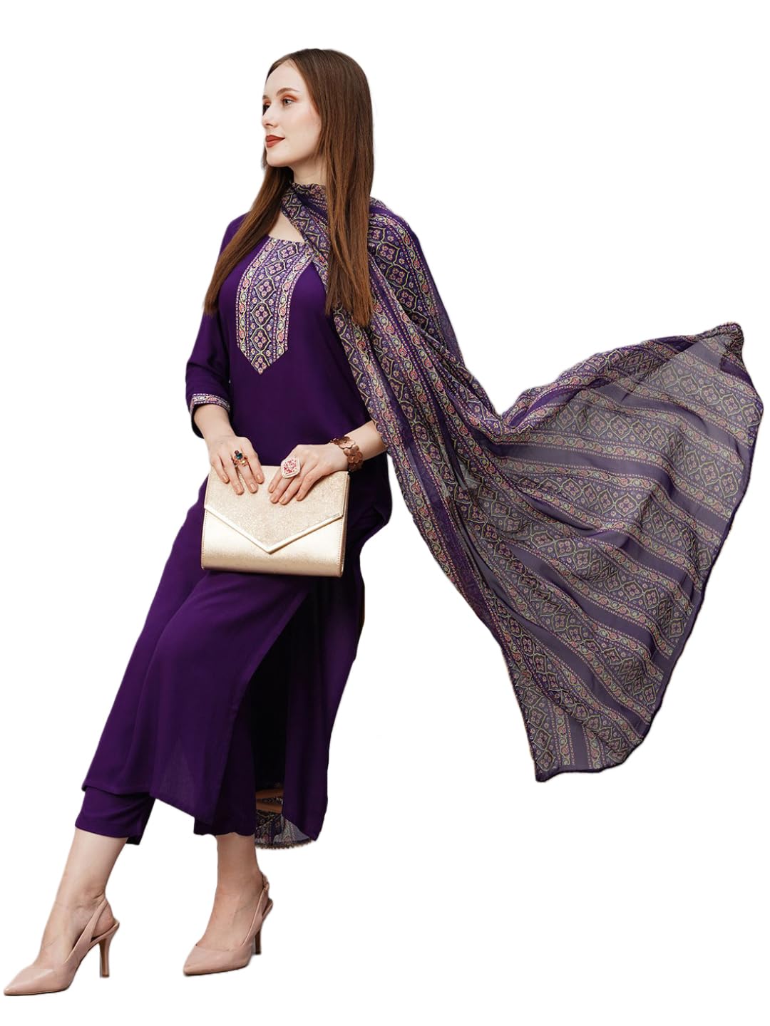 Anni Designer Women'S Cotton Blend Straight Solid Kurta With Pant & Dupatta (Saru-Begni_Xl_Blue_X-Large),Blue,XL