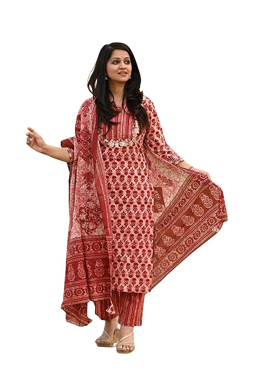Anni Designer Women'S Cotton Straight Kurta With Palazzo (Eesha_Xl_Multicolor_X-Large),Multicolour,XL