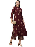 Anni Designer Women'S Cotton Blend Straight Embellished Kurta With Palazzo (Anwita Maroon_Xxl_Maroon_Xx-Large),Maroon,2XL