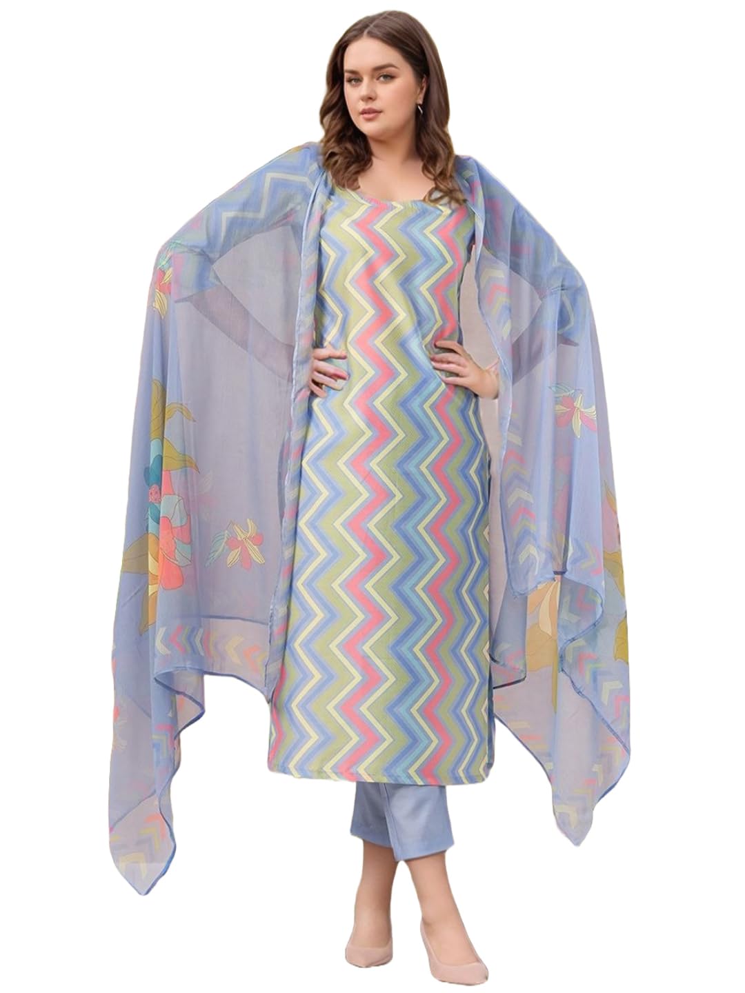 Anni Designer Women'S Rayon Viscose Straight Printed Kurta With Pant & Dupatta (Zaggu Blue-Vks02_L_Blue_Large),Blue,L