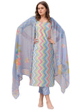 Anni Designer Women'S Rayon Viscose Straight Printed Kurta With Pant & Dupatta (Zaggu Blue-Vks02_L_Blue_Large),Blue,L